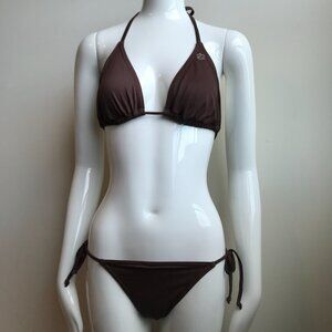 Billabong BLUE CRUSH era Vintage bikini solid brown D cup Small bottom set RARE